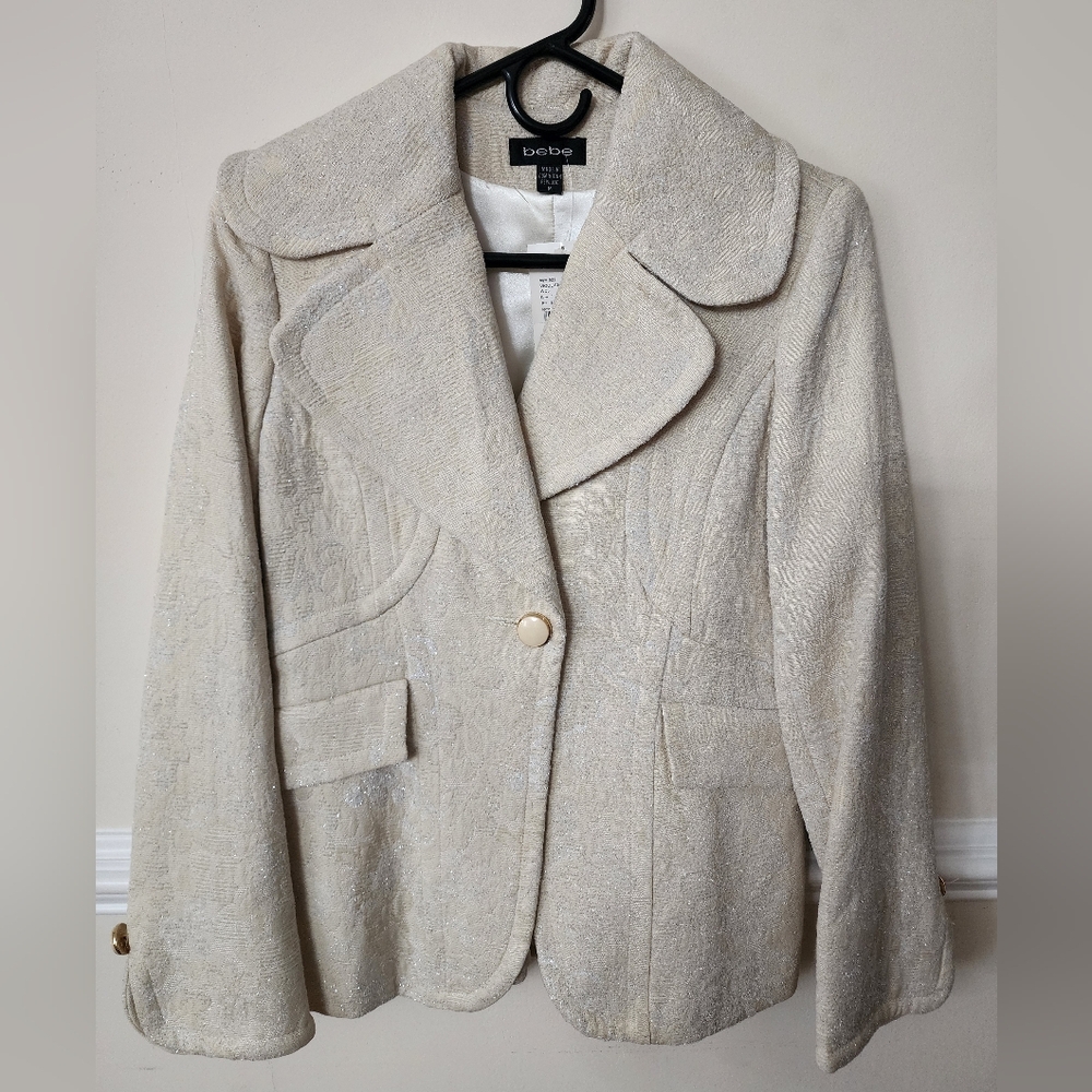 Bebe Metallic Shimmer Vintage Jacquard Tweed Blazer Y2K luxury old money Size M